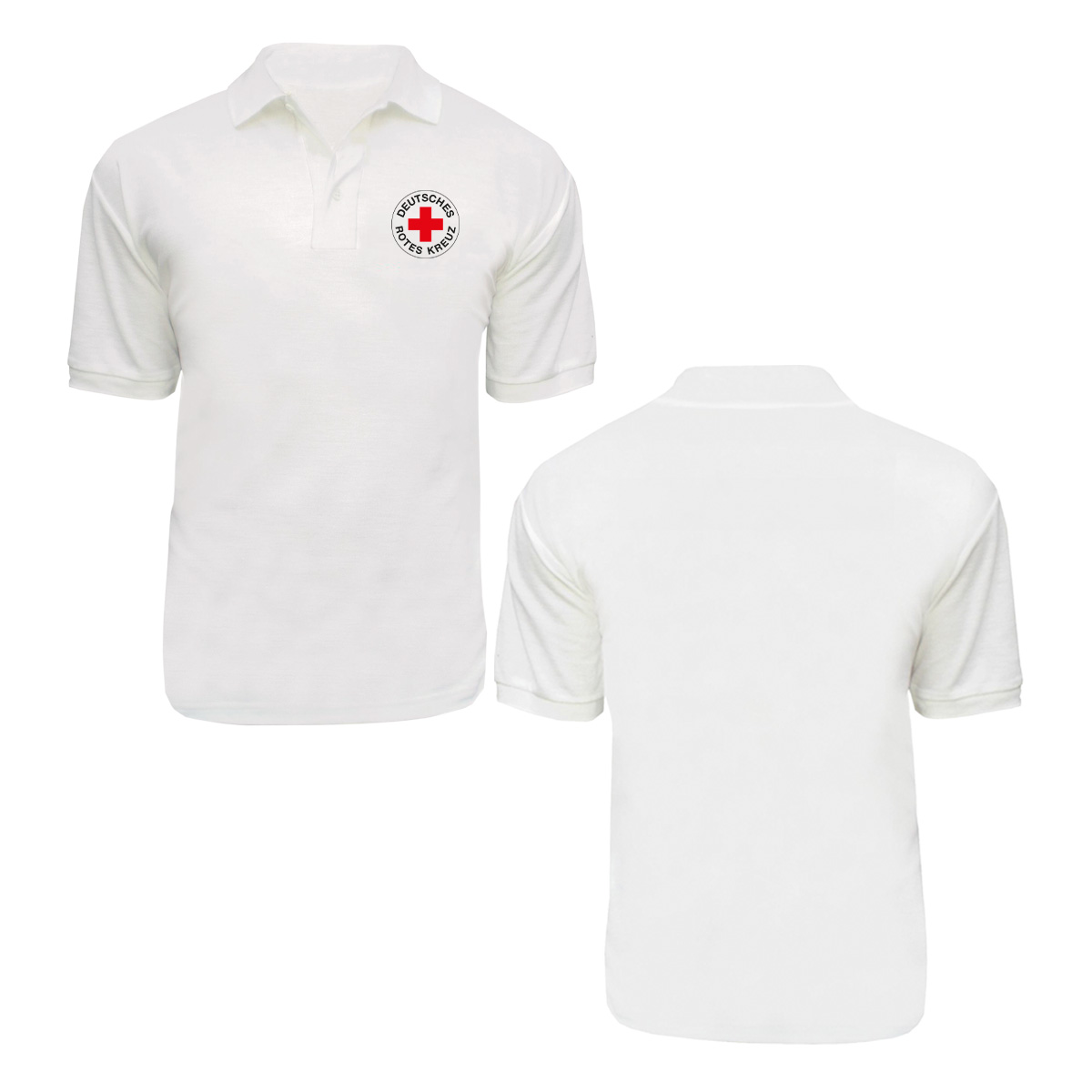 Poloshirt weiß mit Druck Rundlogo und Zusatzzeile hinten