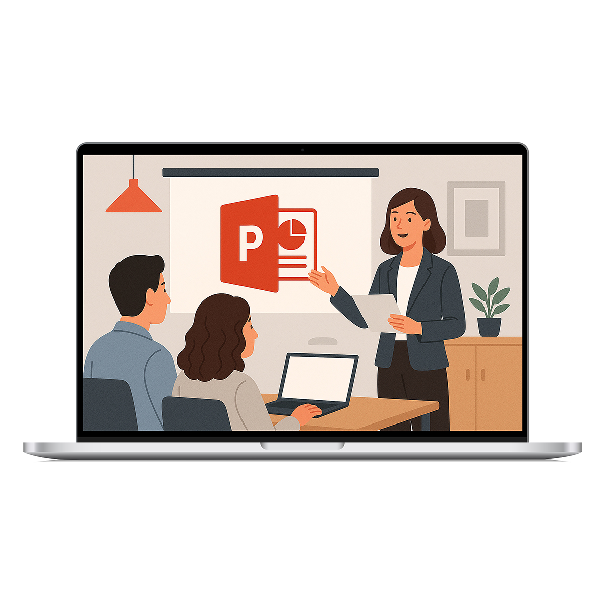 E-Learning-Modul Microsoft PowerPoint 2021, Basis Laptop, Erwachsener, Weiblich, Person, Frau