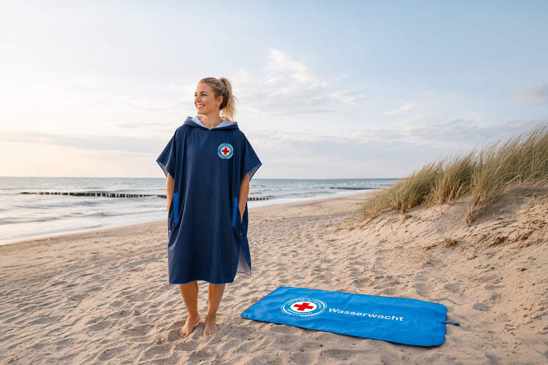 Rettungsschwimmerin, Poncho, Beachwear, Navy, Rettungssymbol
