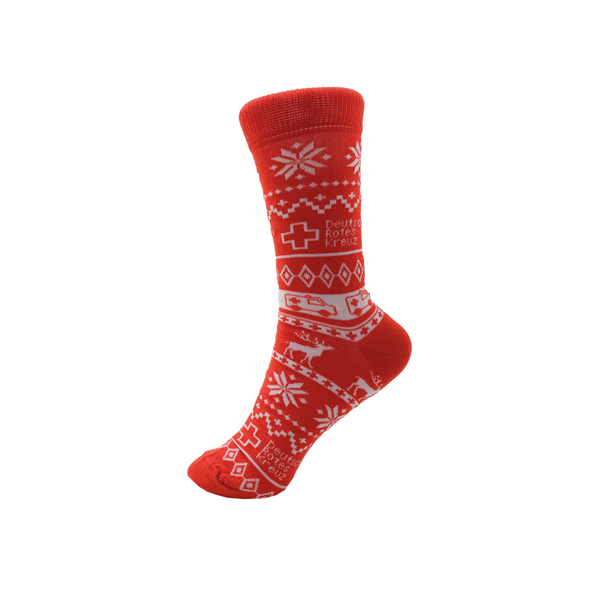 Socken, Wintersocken, Fairisle, Rote Farbe, Weihnachtsmotiv