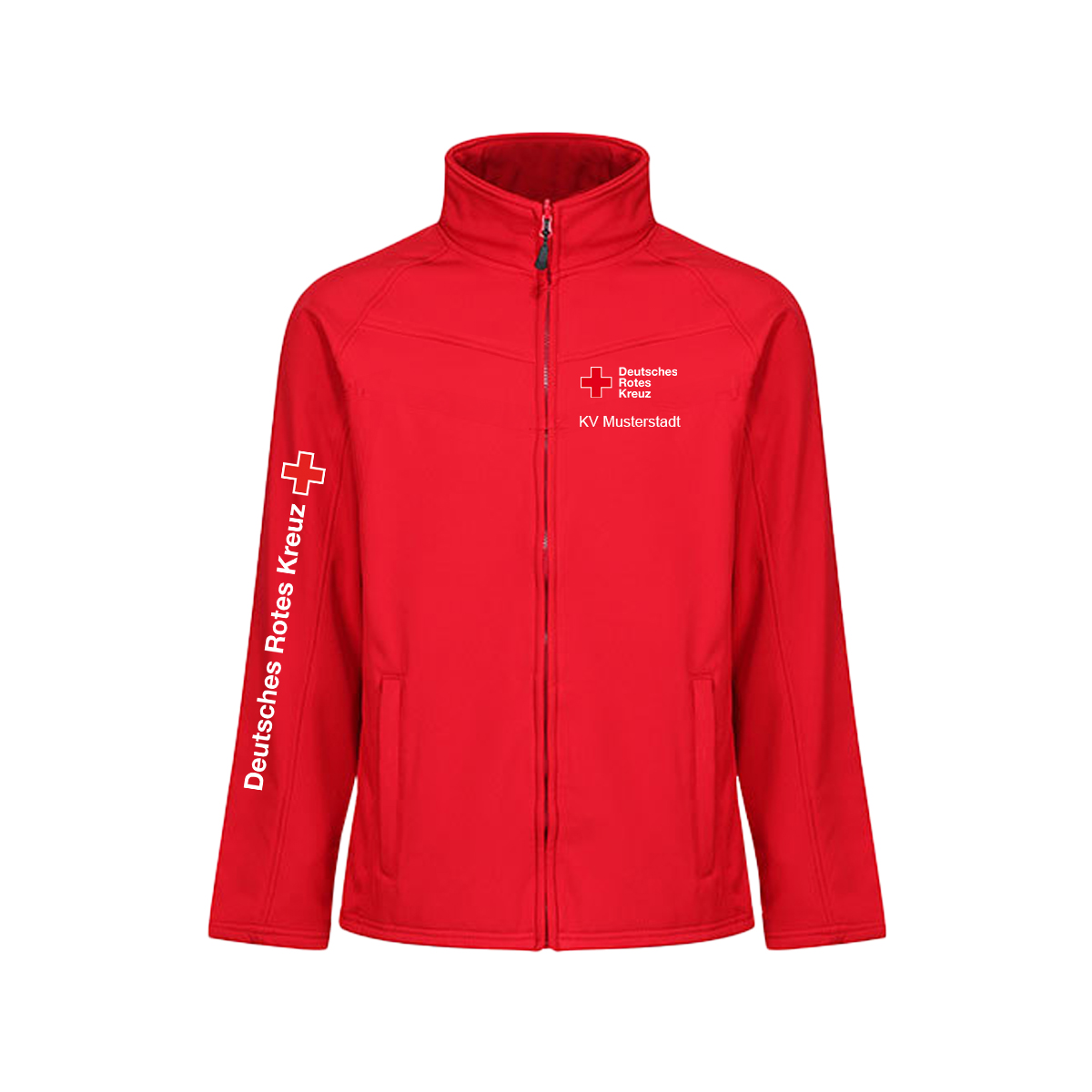 Softshelljacke Ärmelstick Rot mit Zusatzzeile vorn