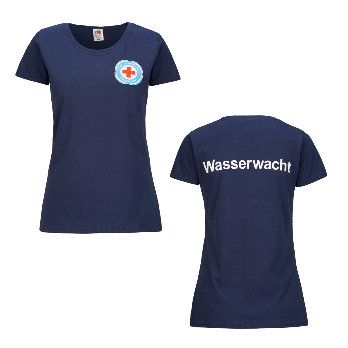 T-Shirt für Damen mit weiß und navy Druck Wasserwachtlogo