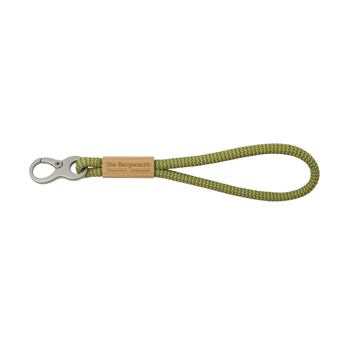 Schlüsselanhänger, Hubkordel, Kordelarmband, Metallring, Grün, Gelb