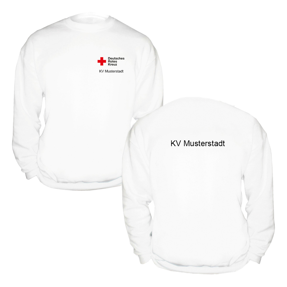 Sweatshirt weiß, Stick Kompaktlogo und Zusatzzeile vorn und hinten Sweatshirt weiß mit Stick Kompaktlogo und Zusatzzeile vorn und hinten