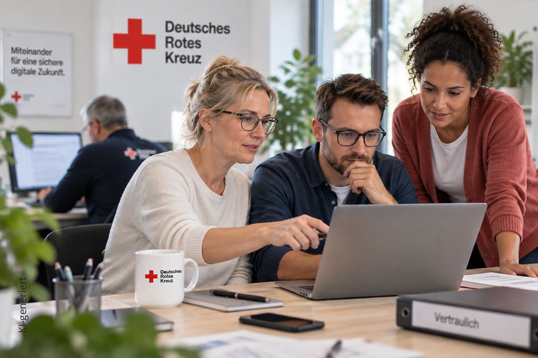 Rotes Kreuz, Teamarbeit, Laptop, Büro, Freiwilliger