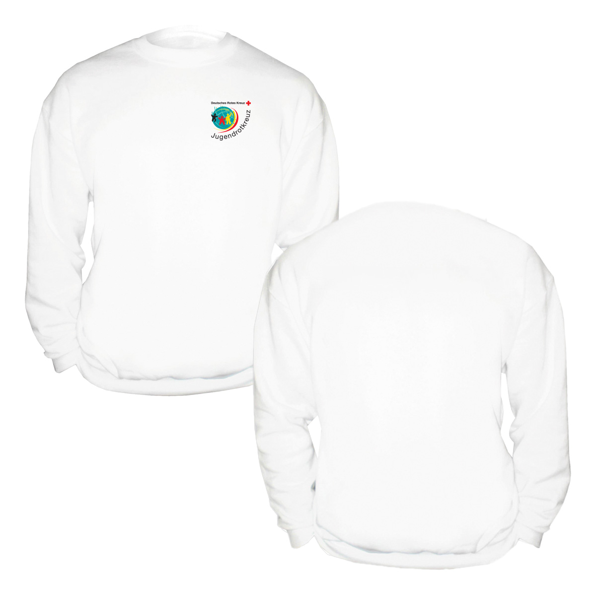 Sweatshirt weiß mit Druck JRK-Logo und Zusatzzeile hinten