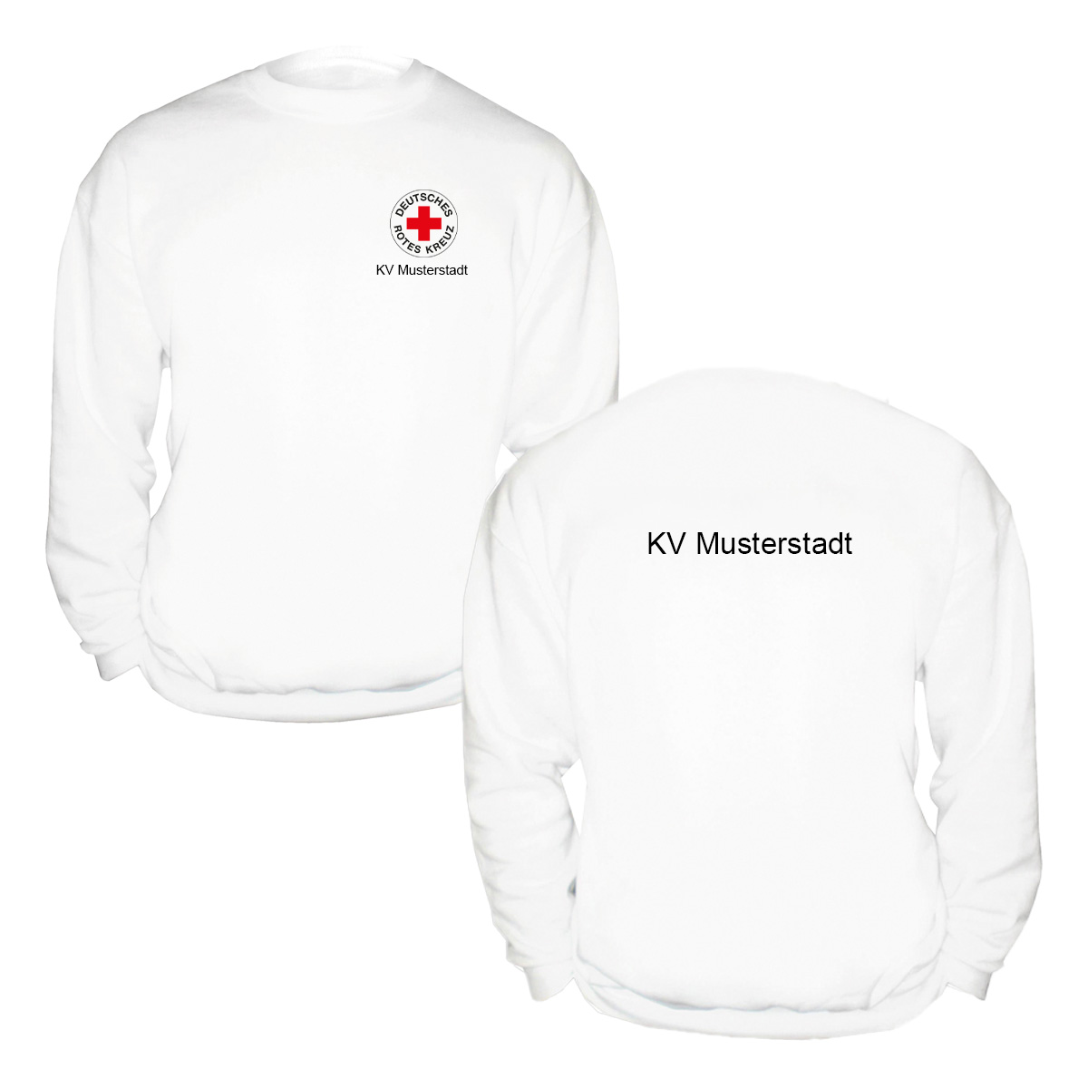 Sweatshirt weiß, Druck Rundlogo und Zusatzzeile vorn und hinten Sweatshirt weiß mit Druck Rundlogo und Zusatzzeile vorn und hinten