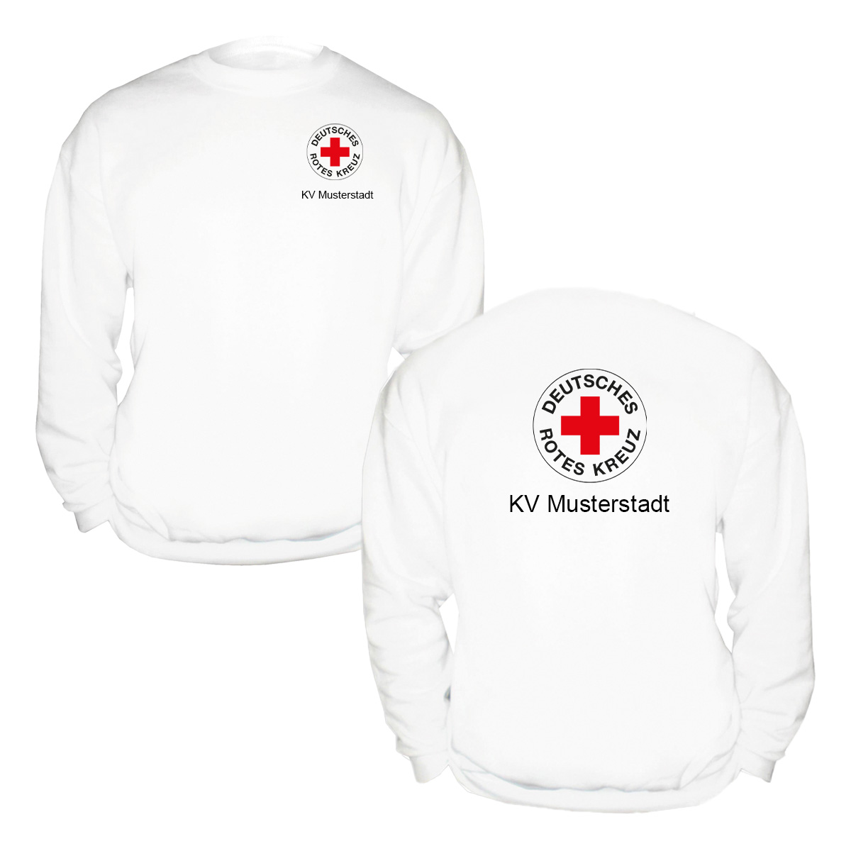 Sweatshirt weiß mit Druck Rundlogo beidseitig und Zusatzzeile vorn + hinten