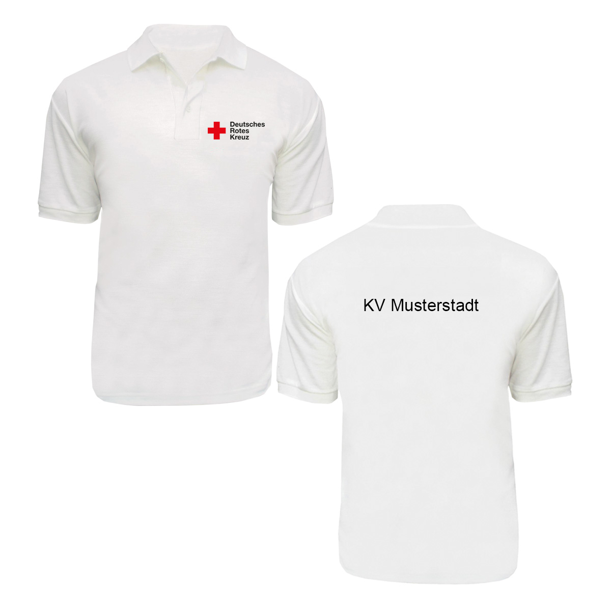 Poloshirt weiß mit Stick Kompaktlogo und Zusatzzeile hinten