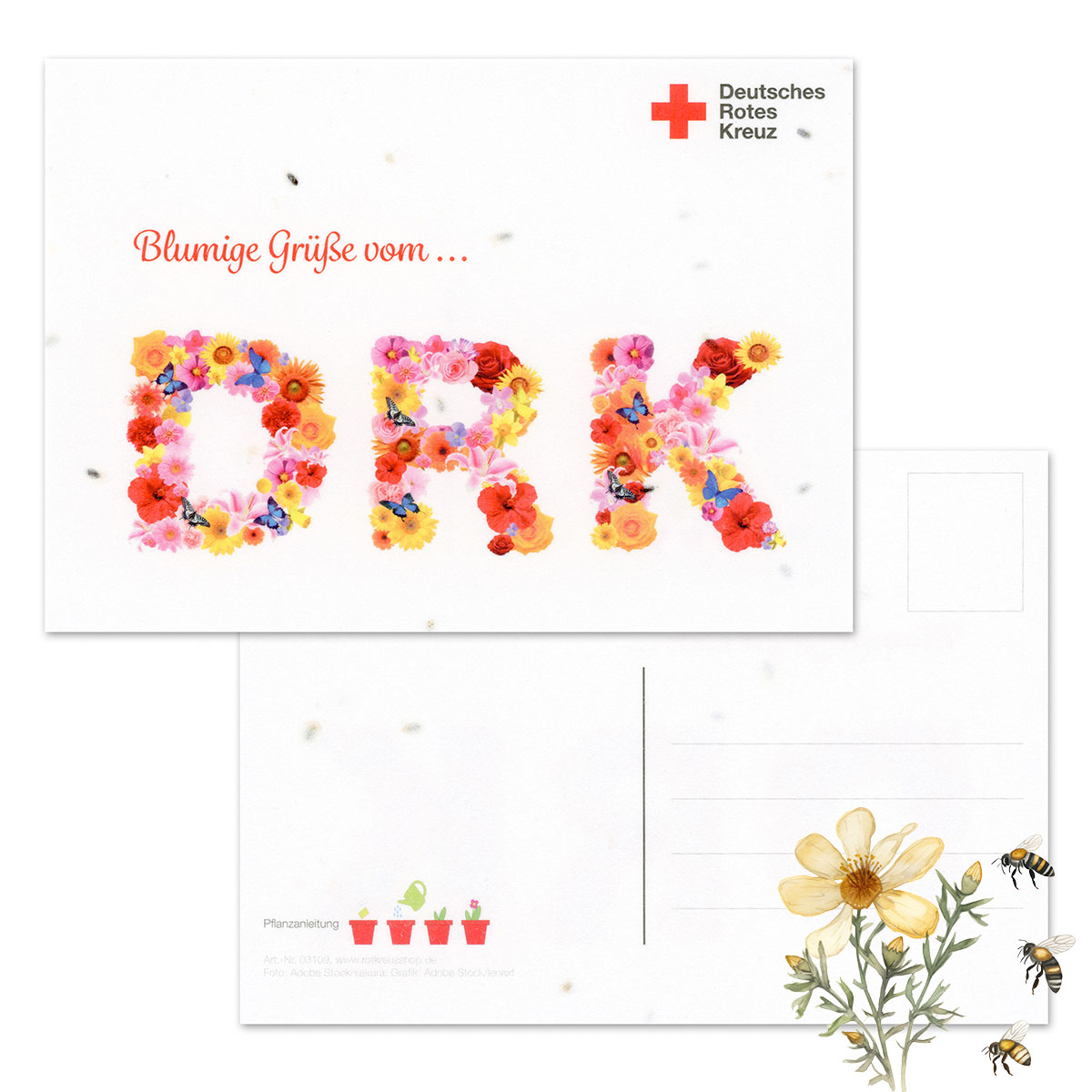 Postkarte Blumige Grüße vom DRK inkl. Blumensamen mit VE = 10 Stück