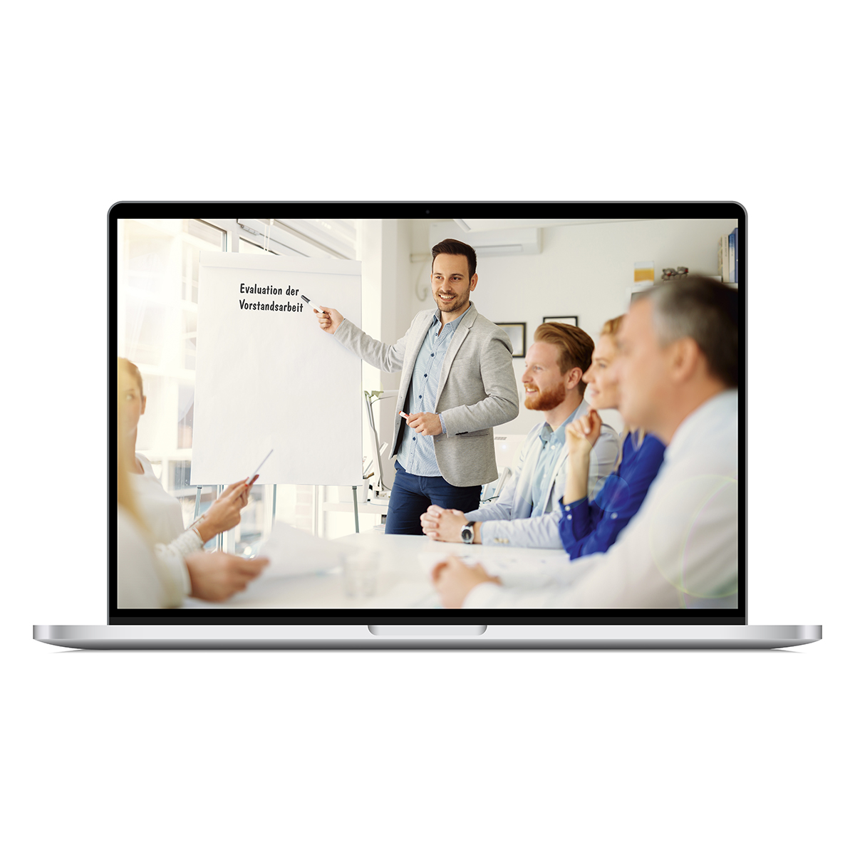 E-Learning Moderne Vorstands- u. Präsi- diumsarbeit, Teil der Leitungskräftequalifizierung E-Learning-Modul Mod. Vorstands- u. Präsi- diumsarbeit mit Teil d. Leitungskräftequalifizierung, Bildschirm, Computer-Hardware, Überwachen, Mann, Person
