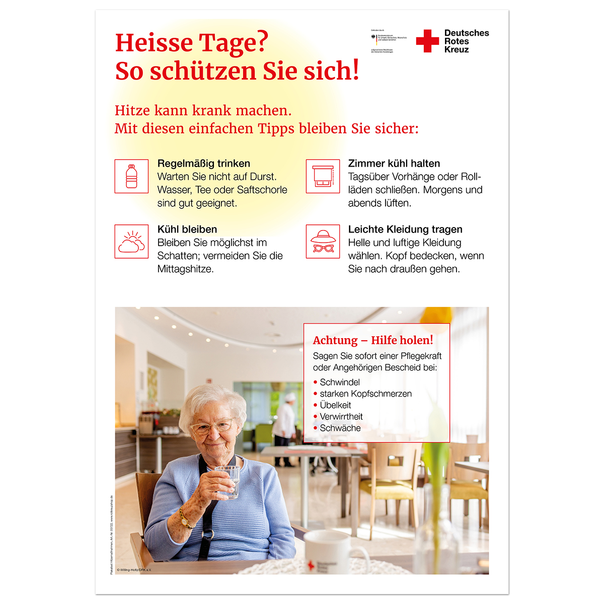 Roter Kreuz, Notfall-Poster, Sicherheitshinweise, Seniorin, Pflegeheim, Poster, Öffentliche Gesundheit, Tipps, Senioren, Gesundheitsbewusstsein