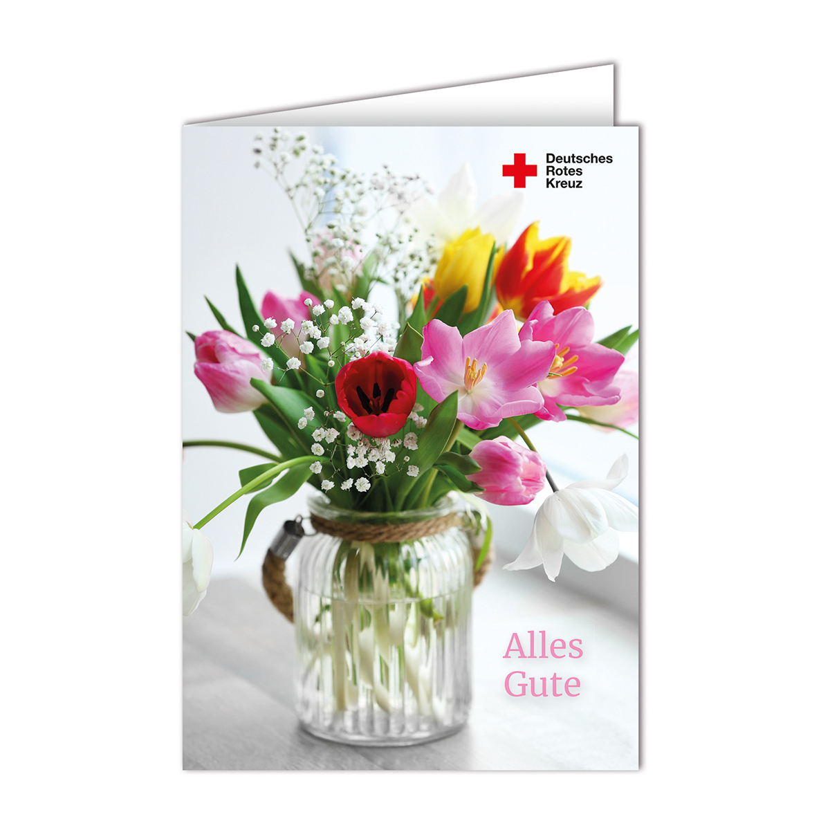 Grußkarte Motiv Blumenstrauß mit Glasvase, VE = 10 Stück