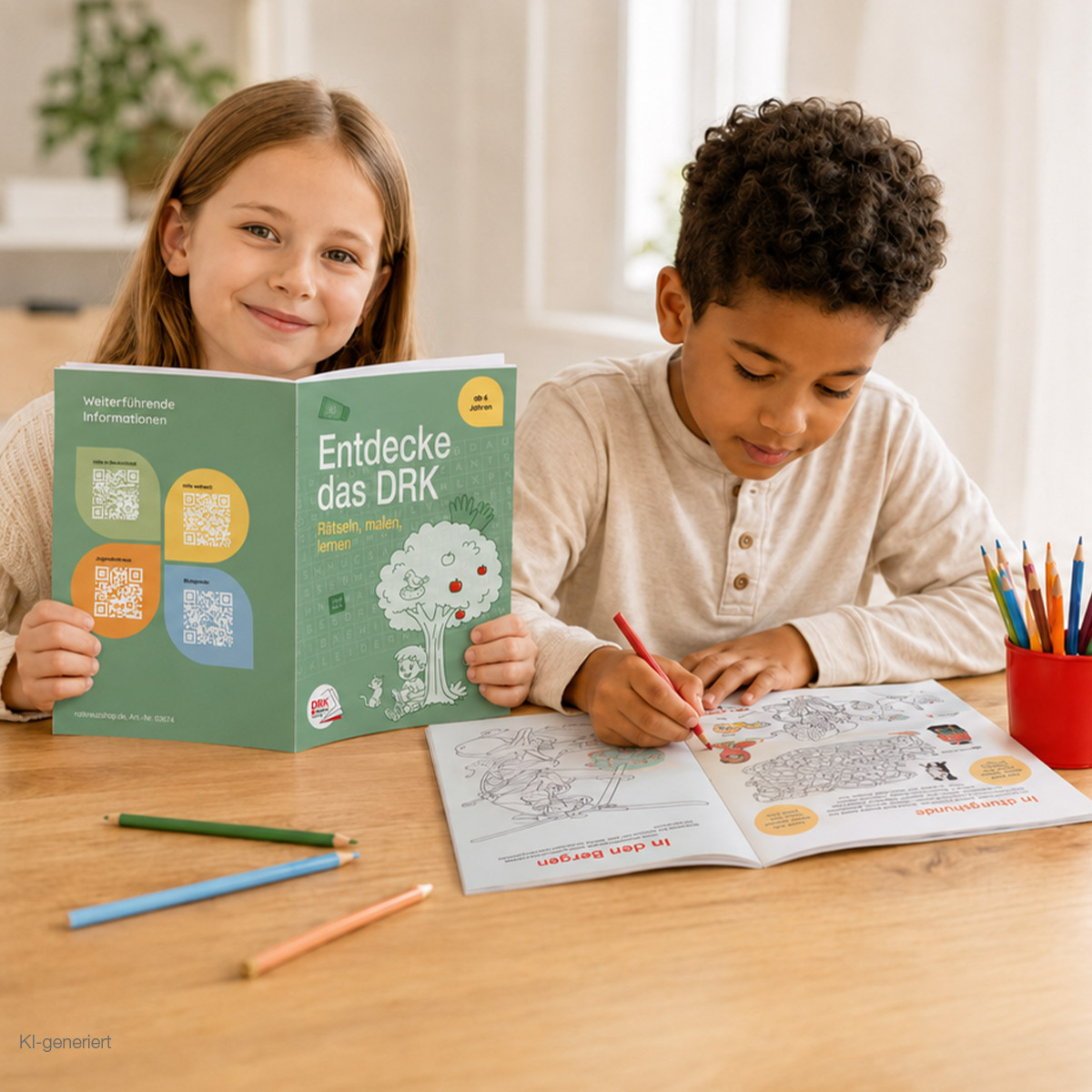Kinderbuch, Lernheft, Rätselbuch, Malbuch, Buntstifte