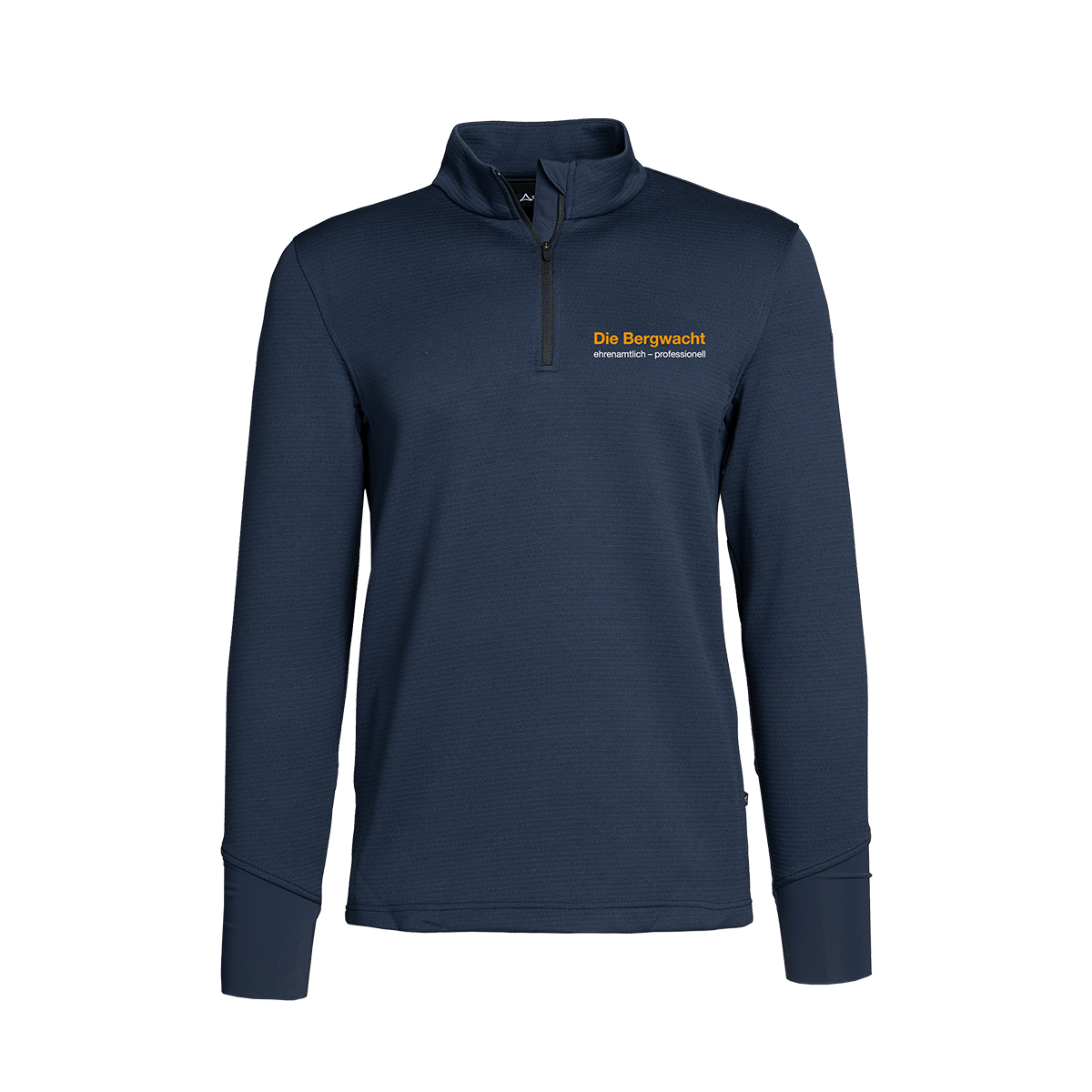 Pullover, Longsleeve, Halb-Reißverschluss, Marineblau, Orangener Logo-Text