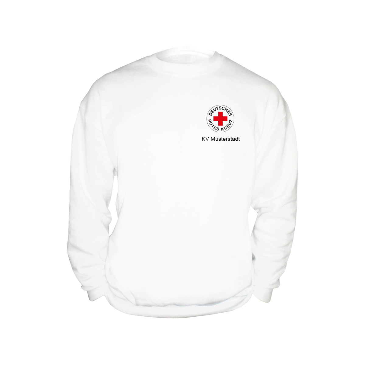 Sweatshirt weiß, Druck Rundlogo und Zusatzzeile vorn Sweatshirt weiß mit Druck Rundlogo und Zusatzzeile vorn