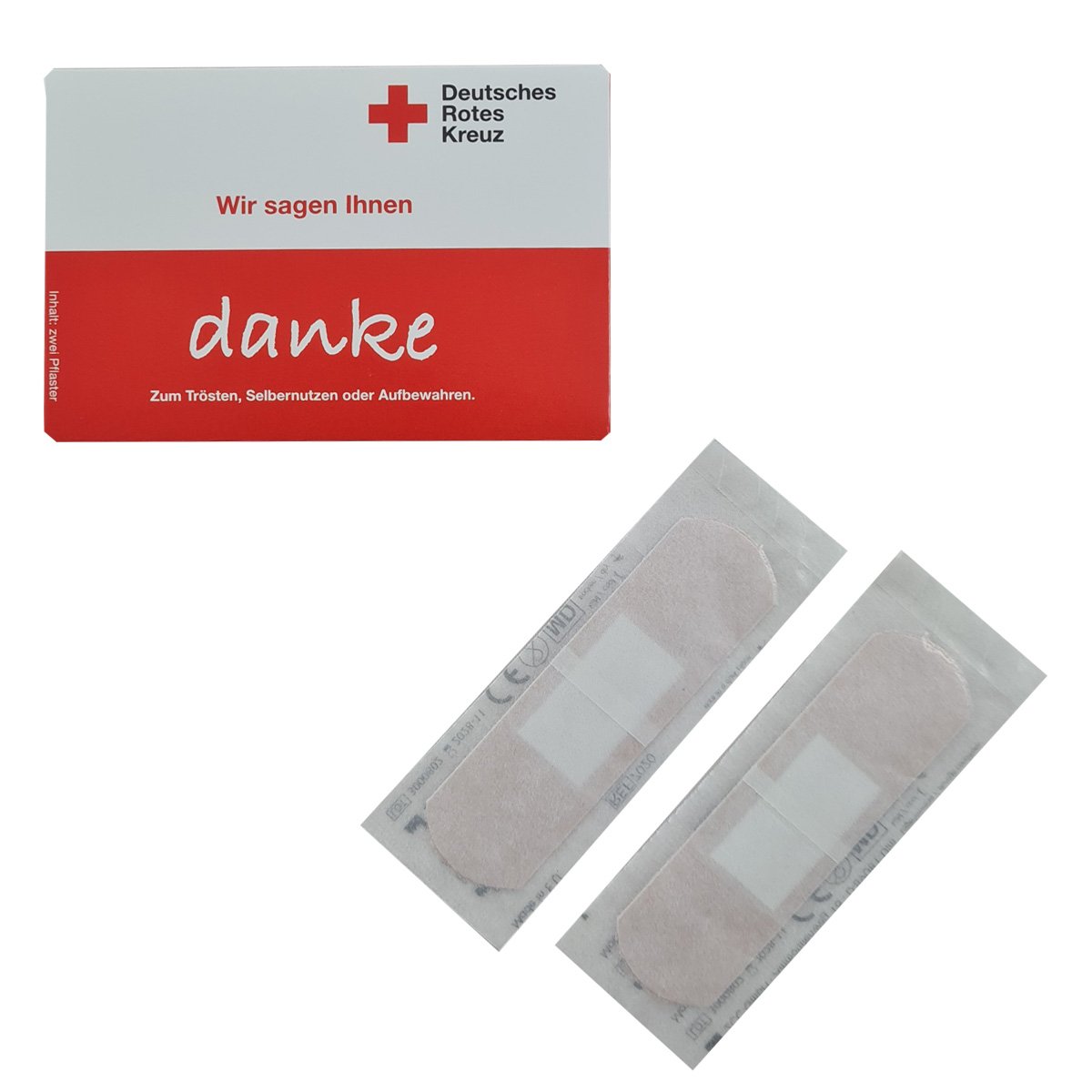 Pflasterheftchen mit "DANKE" Motiv VE = 100 Heftchen Pflasterheftchen mit "DANKE" Motiv VE = 100 Heftchen