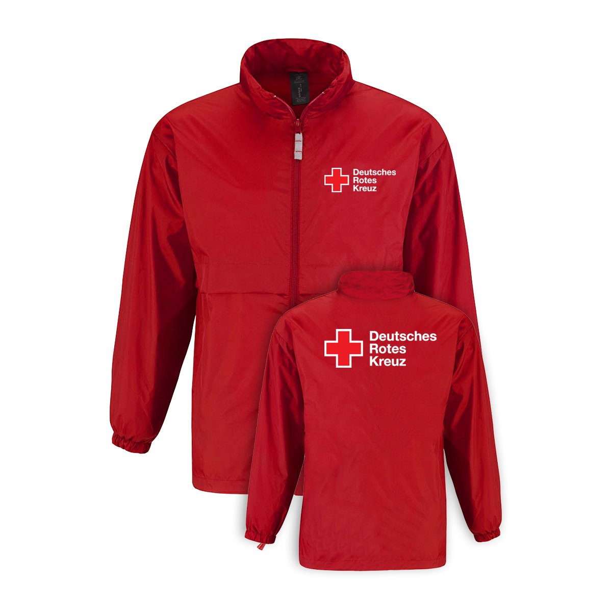 Regenjacke rot, Druck Kompaktlogo beidseitig Regenjacke rot mit Druck Kompaktlogo beidseitig