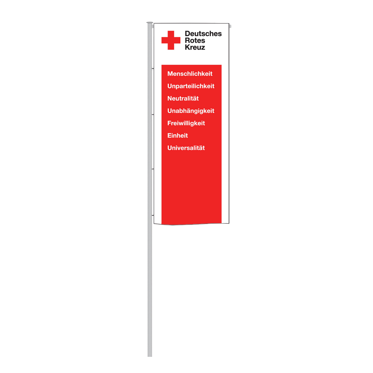 Flagge/Fahne, 150 x 400 cm, Hochformat, DRK-Kompaktlogo mit 7 Grundsätzen, Tunnelzug Flagge/Fahne, 150 x 400 cm, Hochformat, DRK-Kompaktlogo mit 7 Grundsätzen, Tunnelzug