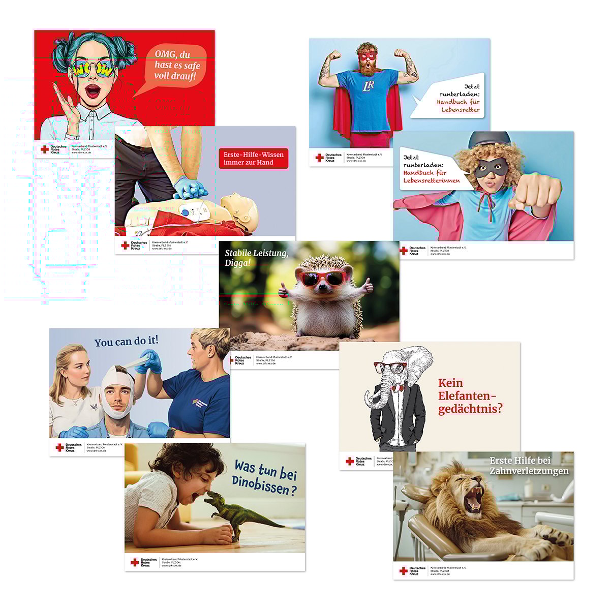 Werbeträger (Postkarten) für das digitale Erste-Hilfe-Handbuch Einfach. Effektiv. Erste Hilfe. Werbeträger (Postkarten) für das digitale Erste-Hilfe-Handbuch Einfach. Effektiv. Erste Hilfe