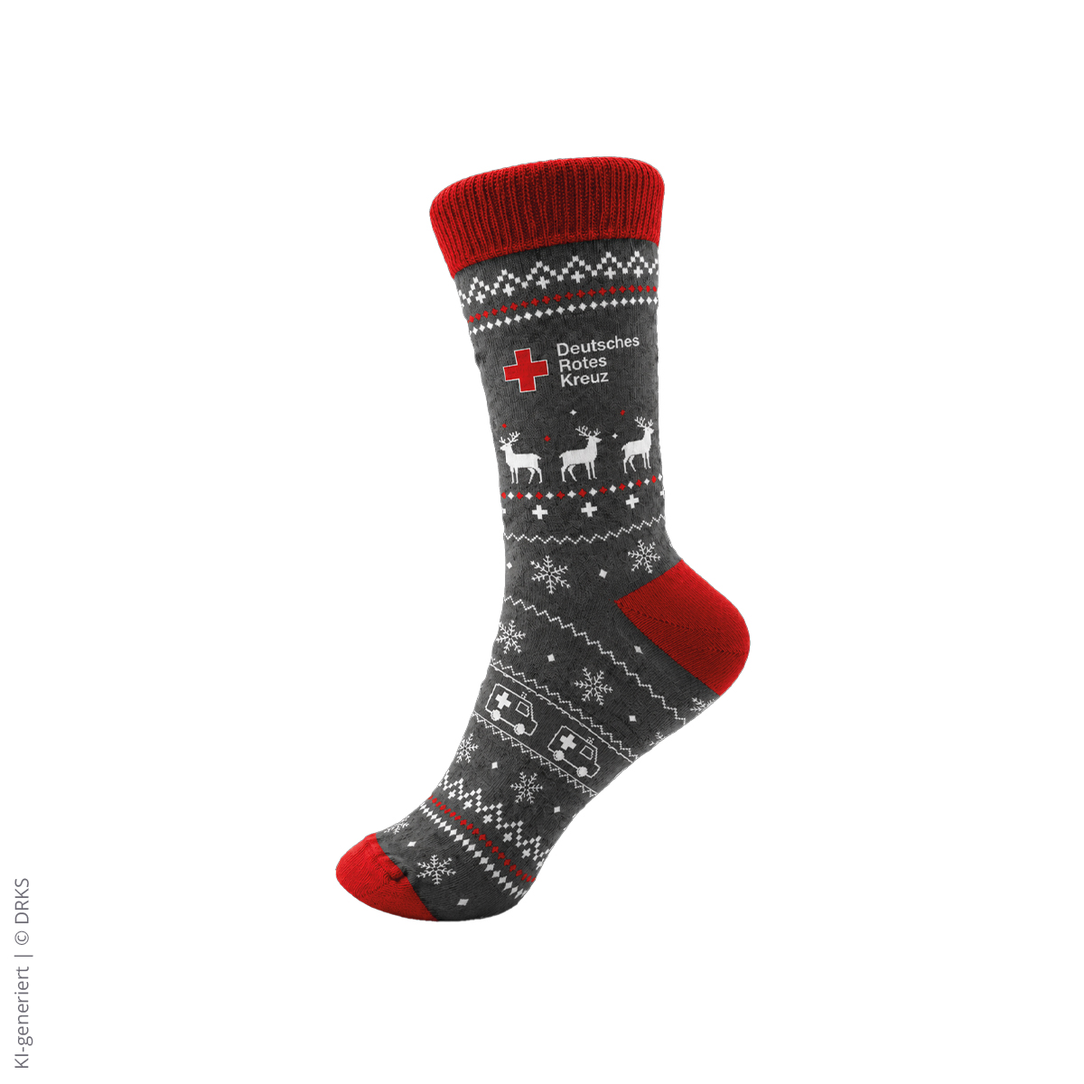 Wollsocke, Kniesocke, Weihnachtsdesign, Rotes Muster, Rotes Kreuz Markenlos