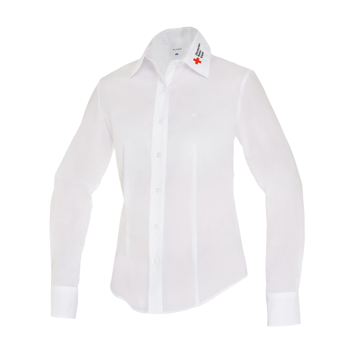 Olymp Businessbluse, weiß, 1/1 Arm Kragenstick, DRK-Kompaktlogo Olymp Businessbluse mit weiß, 1/1 Arm Kragenstick, DRK-Kompaktlogo