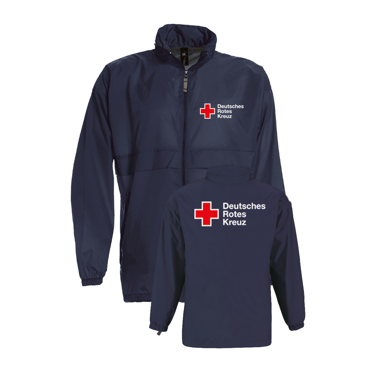 Regenjacke navy, Druck Kompaktlogo beidseitig Regenjacke navy mit Druck Kompaktlogo beidseitig
