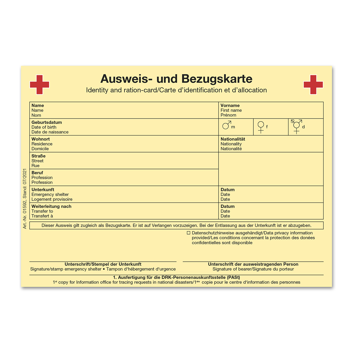 Ausweis- und Bezugskarte mit VE = 100 Stück