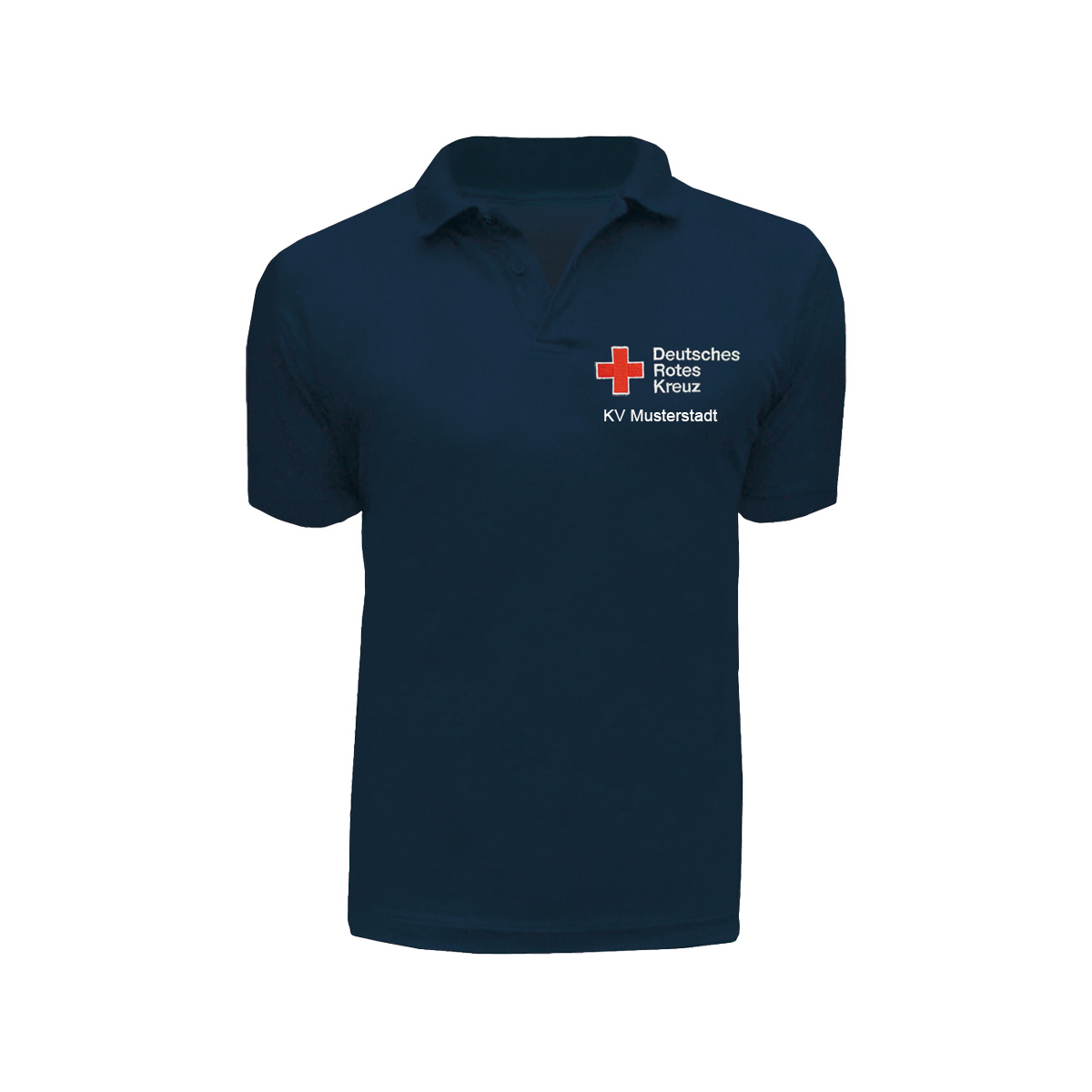 Poloshirt navy, Druck Kompaktlogo und Zusatzzeile vorn Poloshirt navy mit Druck Kompaktlogo und Zusatzzeile vorn