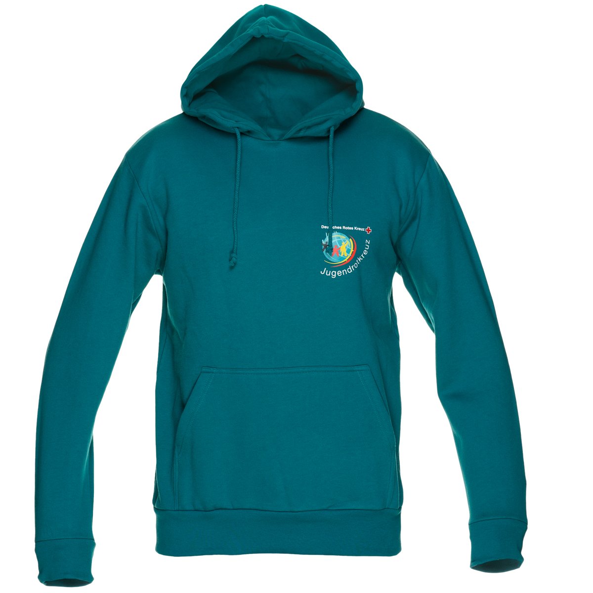JRK-Kapuzenpullover petrol, Druck: JRK- Logo vorne JRK-Kapuzenpullover petrol mit Druck: JRK- Logo vorne