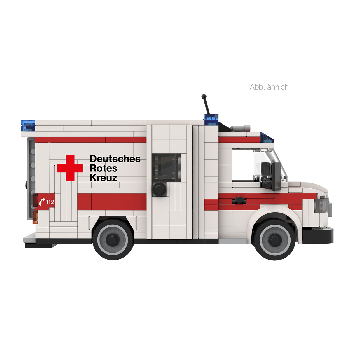 Rettungswagen aus Klemmbausteinen im DRK-Design