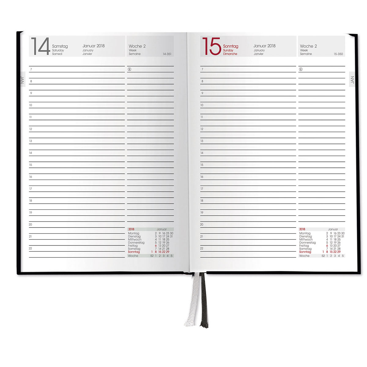 Buchkalender 2026 mit geprägtem DRK-Rundlogo schwarz, VE = 1 Stück