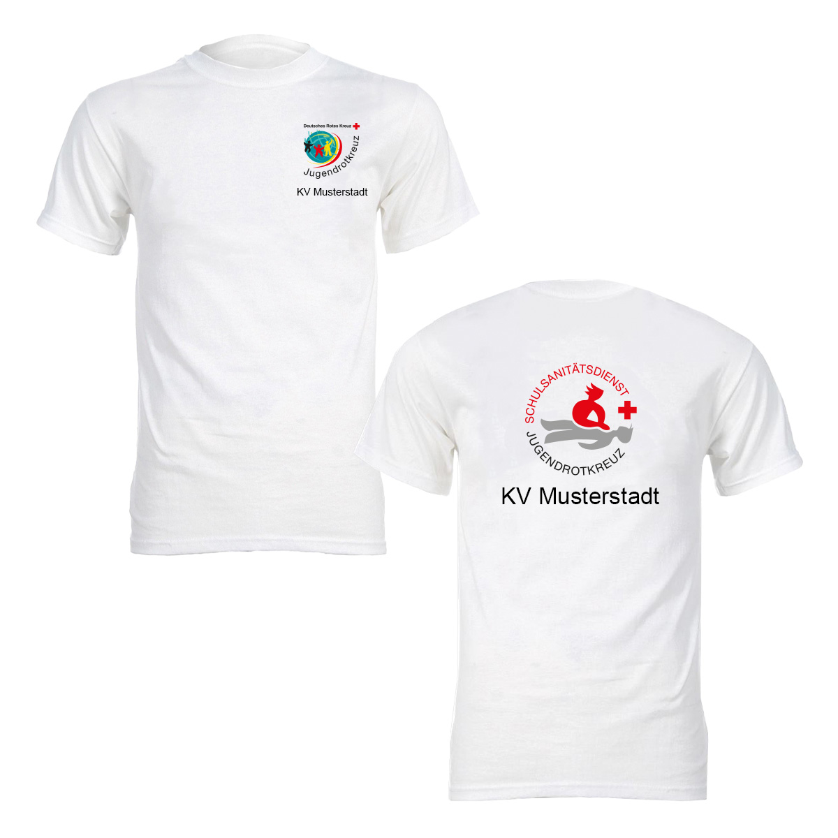 T-Shirt weiß mit Druck: SSD-Logo und Zusatzzeile vorn und hinten