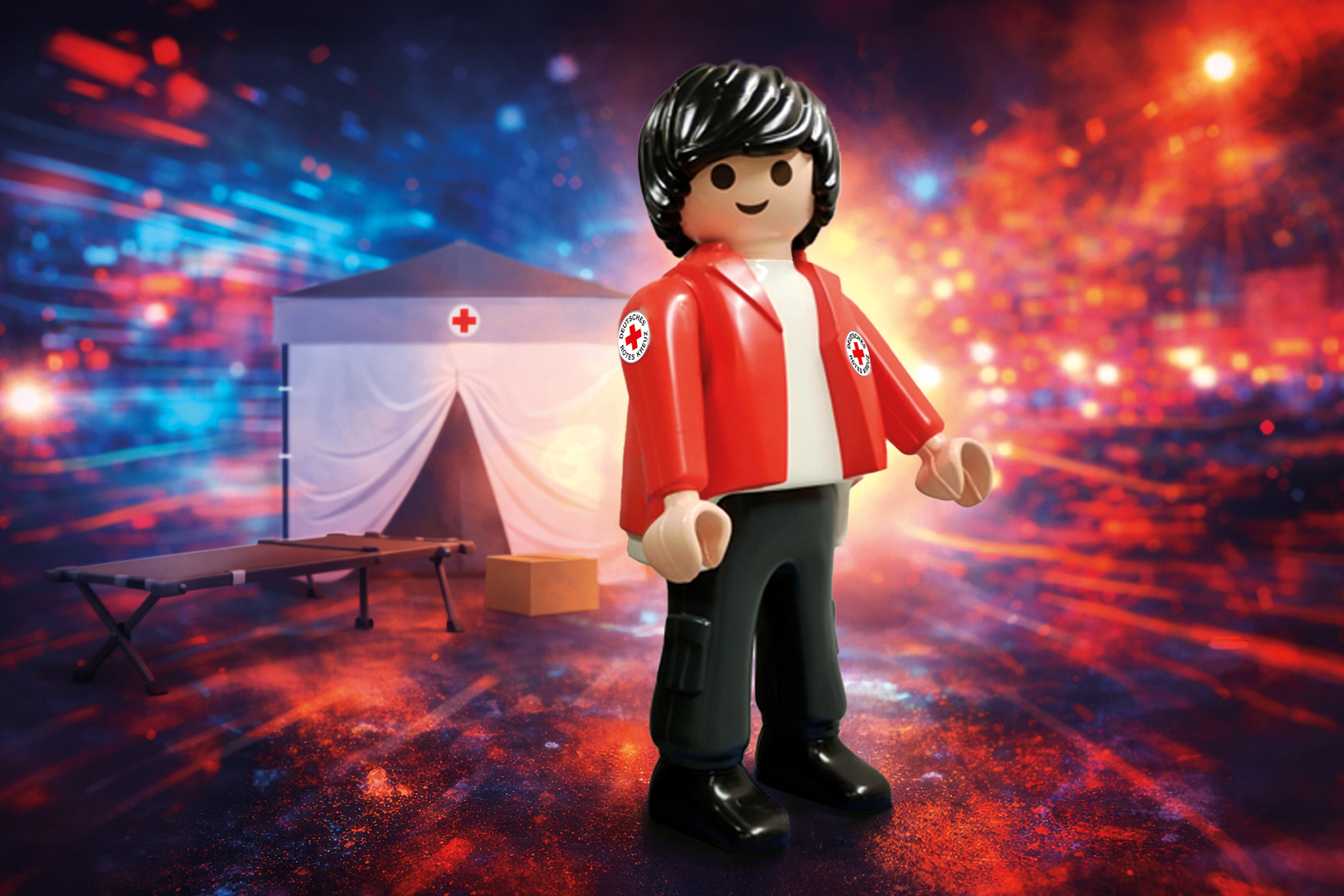 Spielzeugfigur, Rotes Jackett, Medizinische Hilfsorganisation, Kunststofffigur, Tageslichtfarben