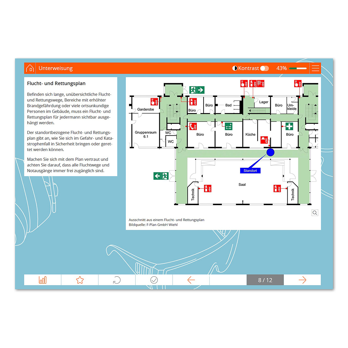 Fluchtplan, Rettungsplan, Büro, Technik, Saal