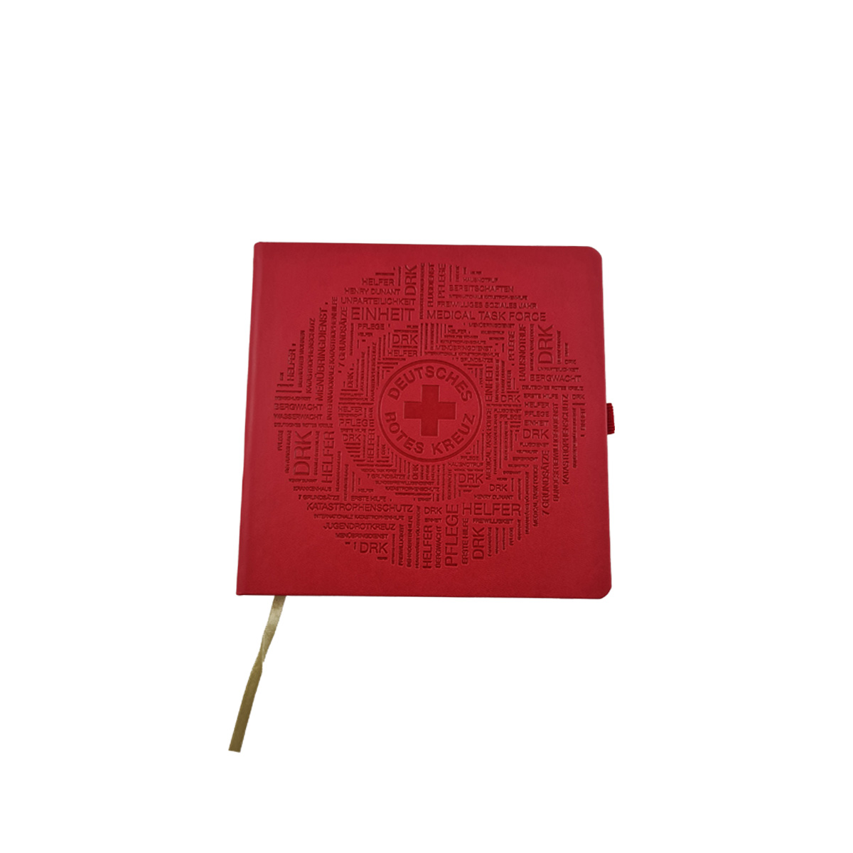 Notizbuch mit rot, DRK-Rundlogo geprägt, Maße: 175 x 175 mm