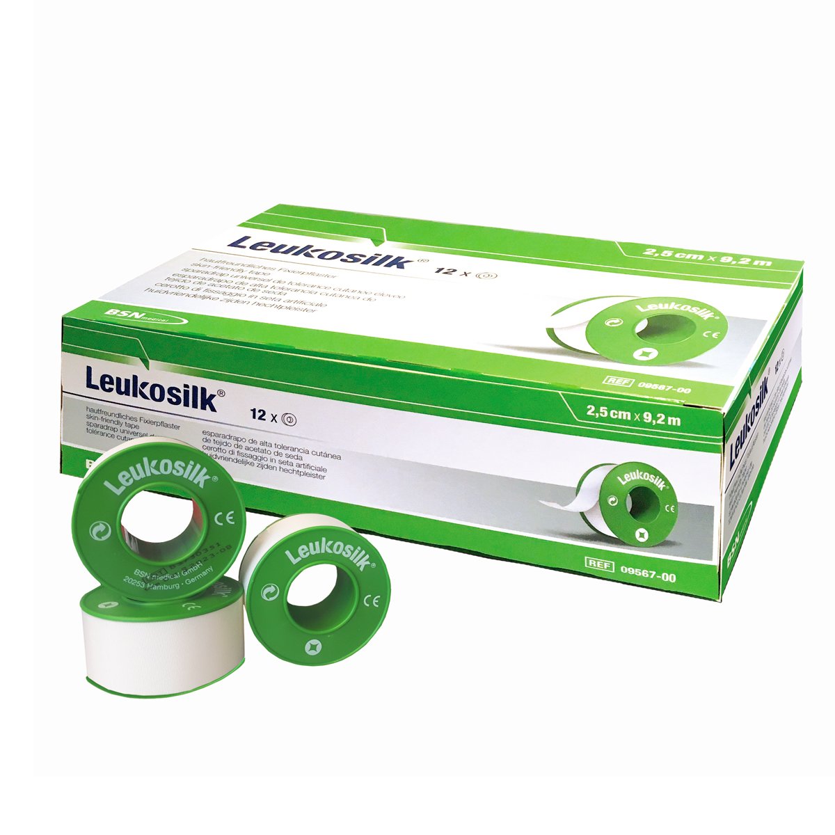 BSN Leukosilk Rollenpflaster ohne Schutzring, VE = 1 Packung à 12 Rollen BSN Leukosilk Rollenpflaster ohne Schutzring mit VE = 1 Packung à 12 Rollen