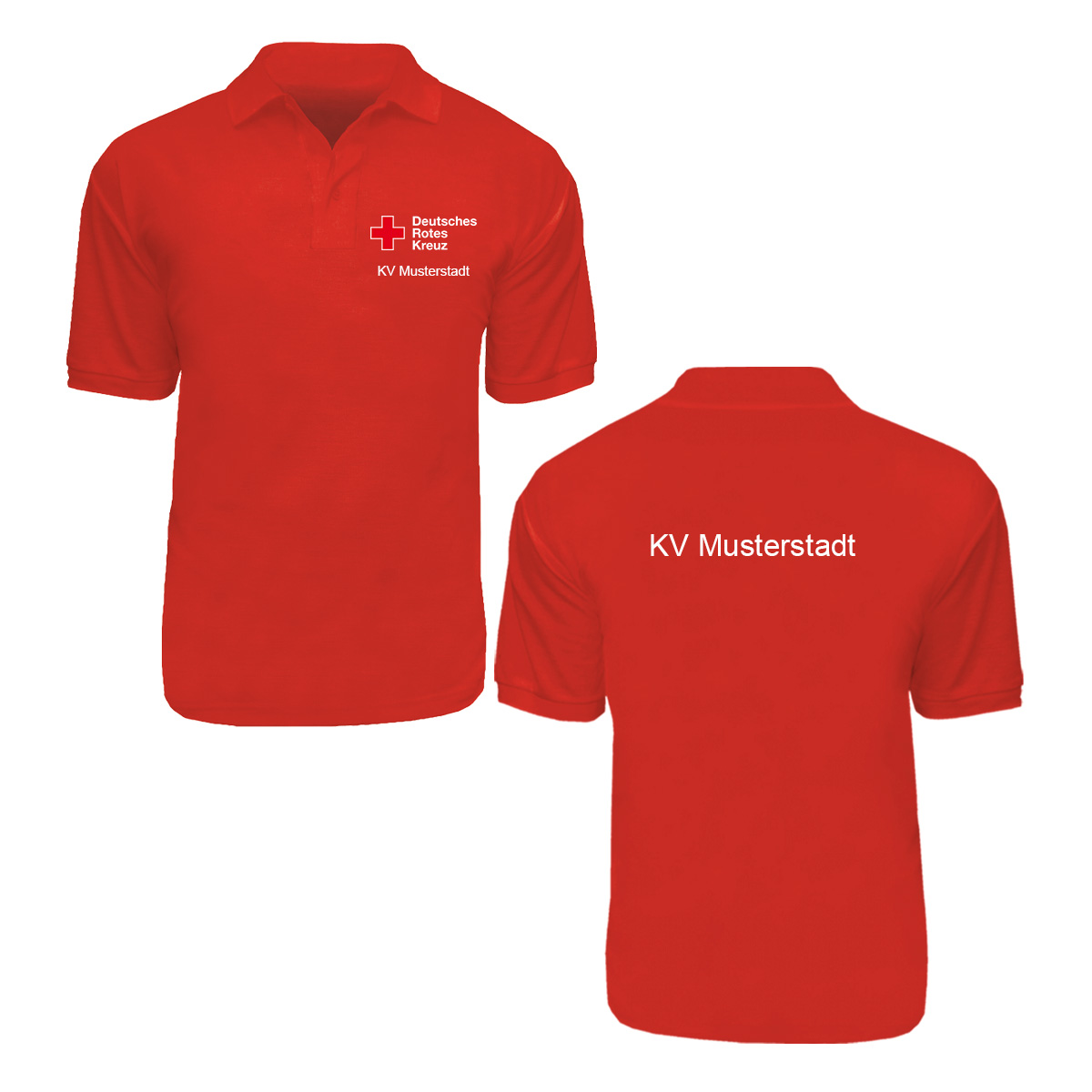 Poloshirt rot, Druck Kompaktlogo und Zusatzzeile vorn und hinten Poloshirt rot mit Druck Kompaktlogo und Zusatzzeile vorn und hinten