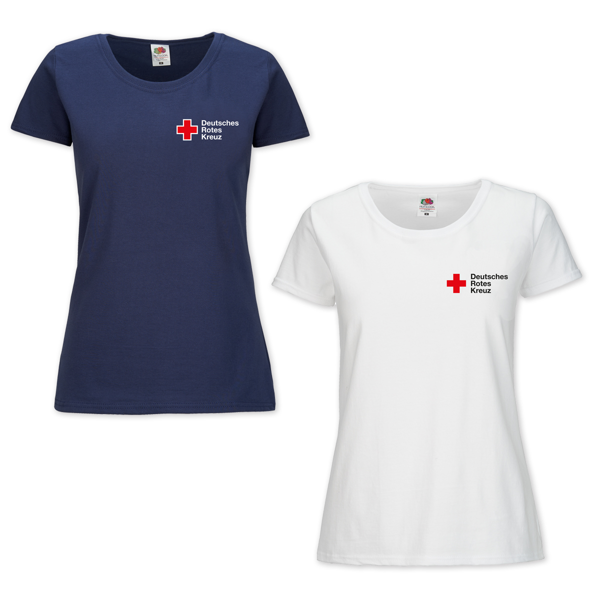 T-Shirt für Damen mit weiß und navy Druck DRK-Kompaktlogo