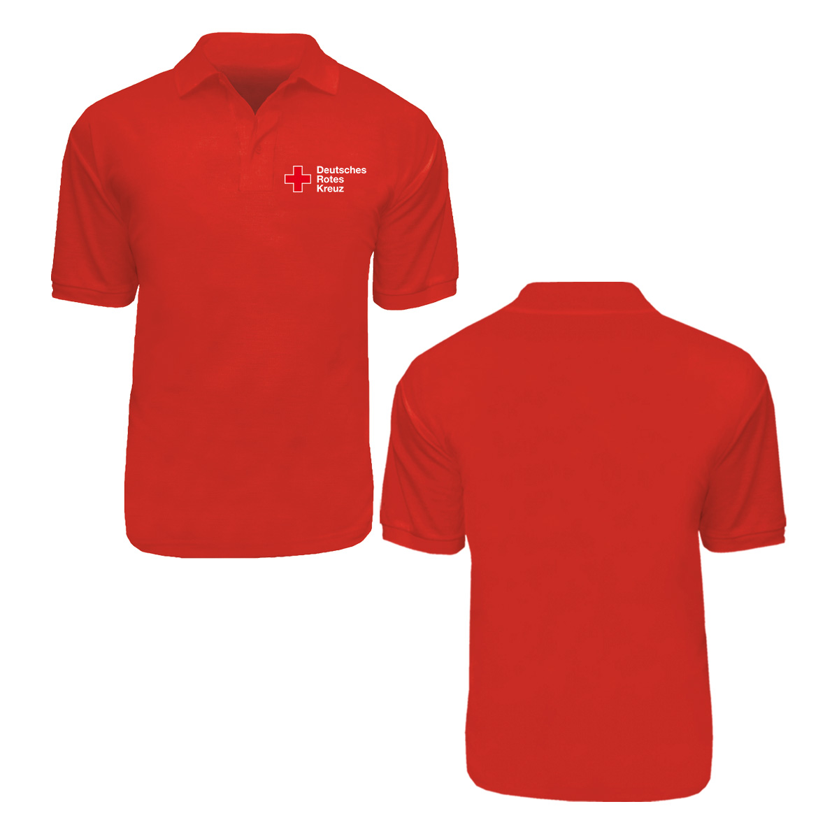 Poloshirt rot mit Druck Kompaktlogo und Zusatzzeile vorn und hinten