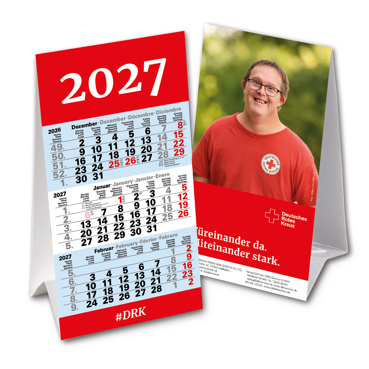3-Monats-Tischaufstellkalender 2026 mit VE = 10 Stück, kalender, 2027, rot, mehrteilig, kalenderwandkalender