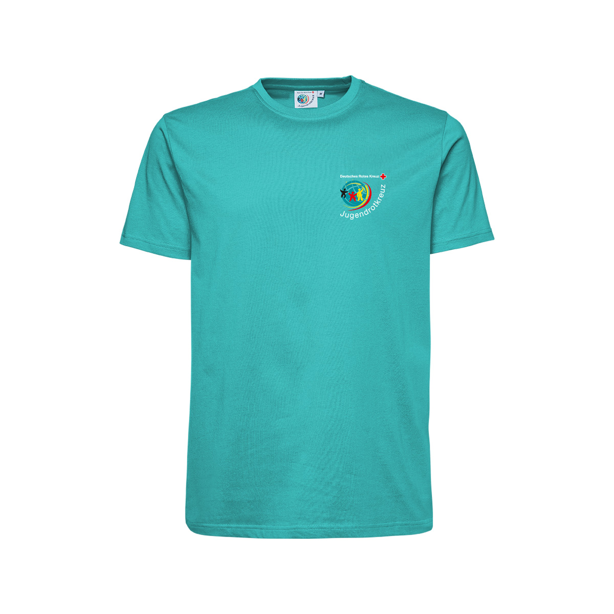 JRK-T-Shirt petrol mit Druck: JRK-Logo vorne und Zusatzzeile vorn