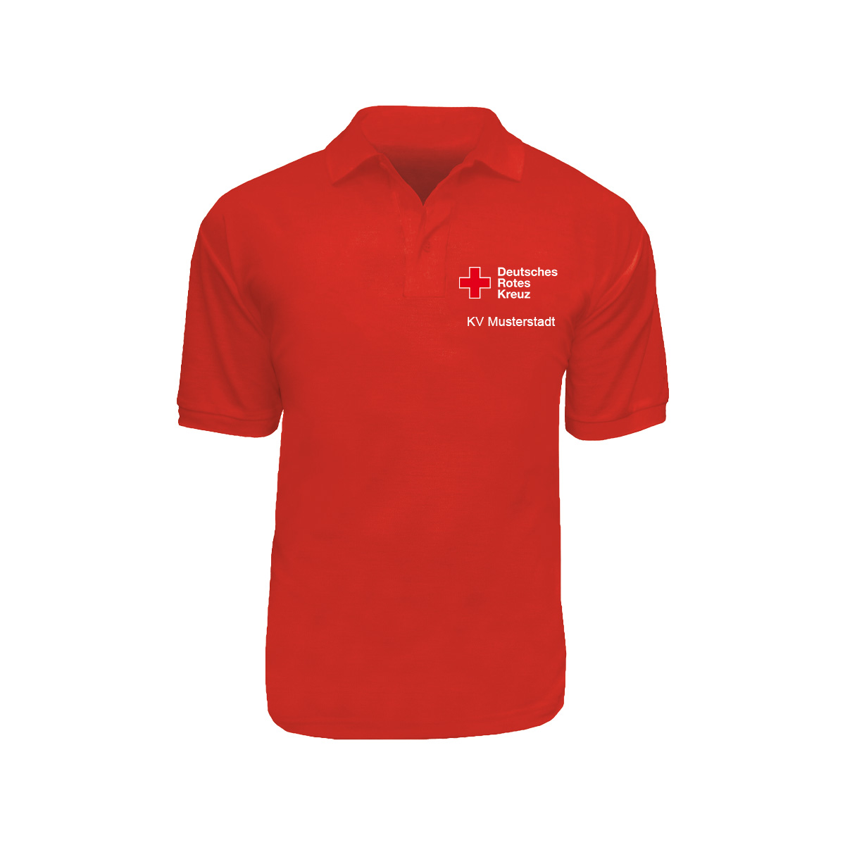 Poloshirt rot, Druck Kompaktlogo und Zusatzzeile vorn Poloshirt rot mit Druck Kompaktlogo und Zusatzzeile vorn