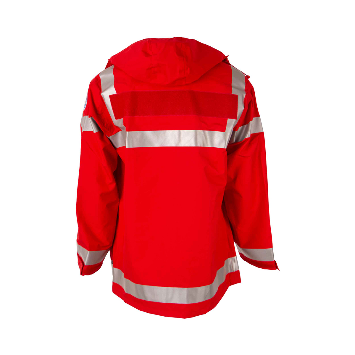 hi-vis, jacke, rot, reflektierend, kapuze