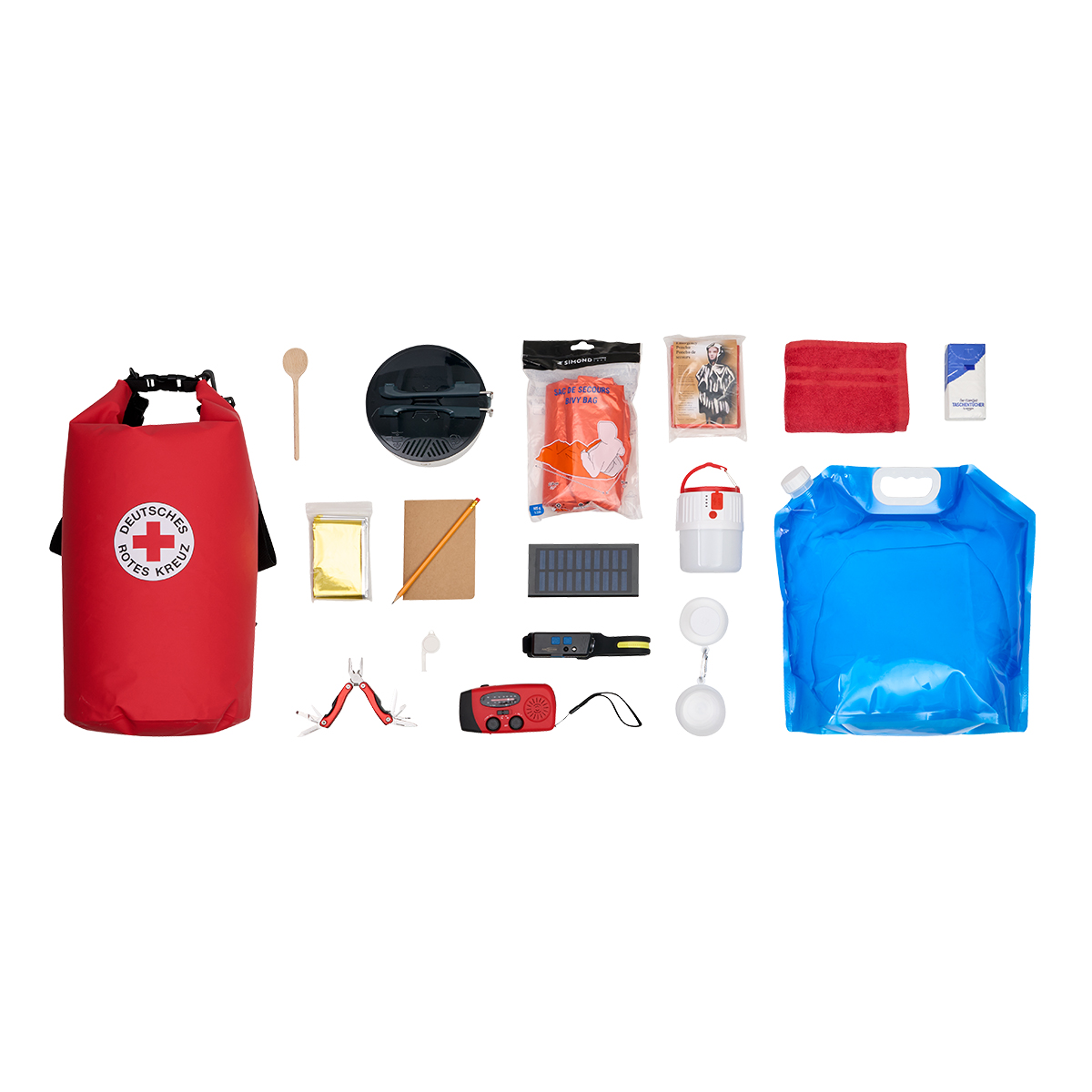 erste hilfe kit, notfallset, roter beutel, ausrüstungsset, solarpanel