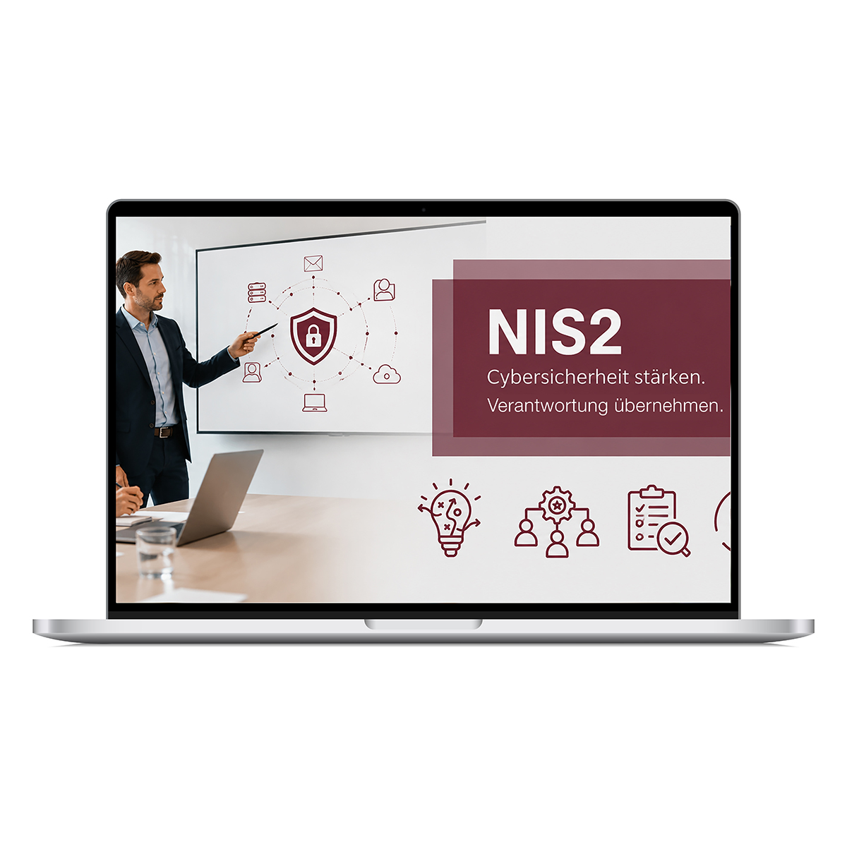 cybersicherheit, Präsentation, Laptop, Schutz, Infografik