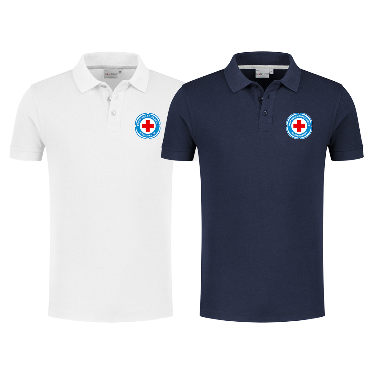 Poloshirt, weiß und navy Druck Wasserwachtlogo Poloshirt mit weiß und navy Druck Wasserwachtlogo