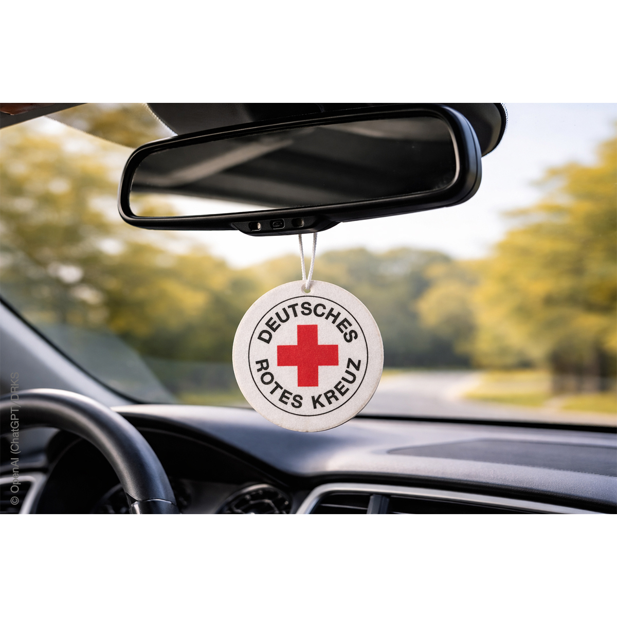 Auto, Rückspiegel, Rotes Kreuz, Aufhängeschild, Kfz-Innenraum