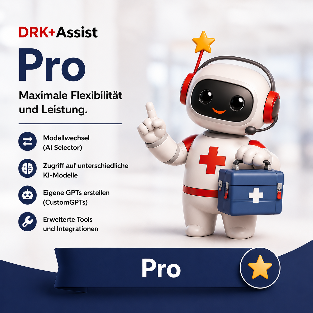 Roboter Mascot, Medizinisches Kreuz, Erste-Hilfe-Kasten, Headset-Roboter, Pro-Banner