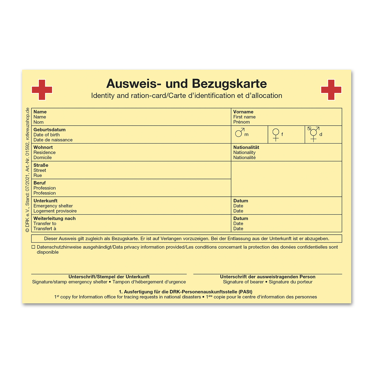Ausweis, Identitätskarte, Kartenlayout, gelb, rote Kreuzsymbole